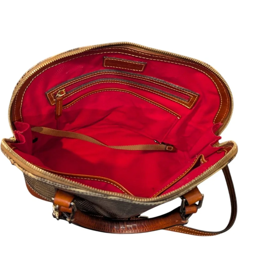 Dooney and Bourke Snake Skin Embossed Leather Satchel Dome Bag Grey Brown Strap